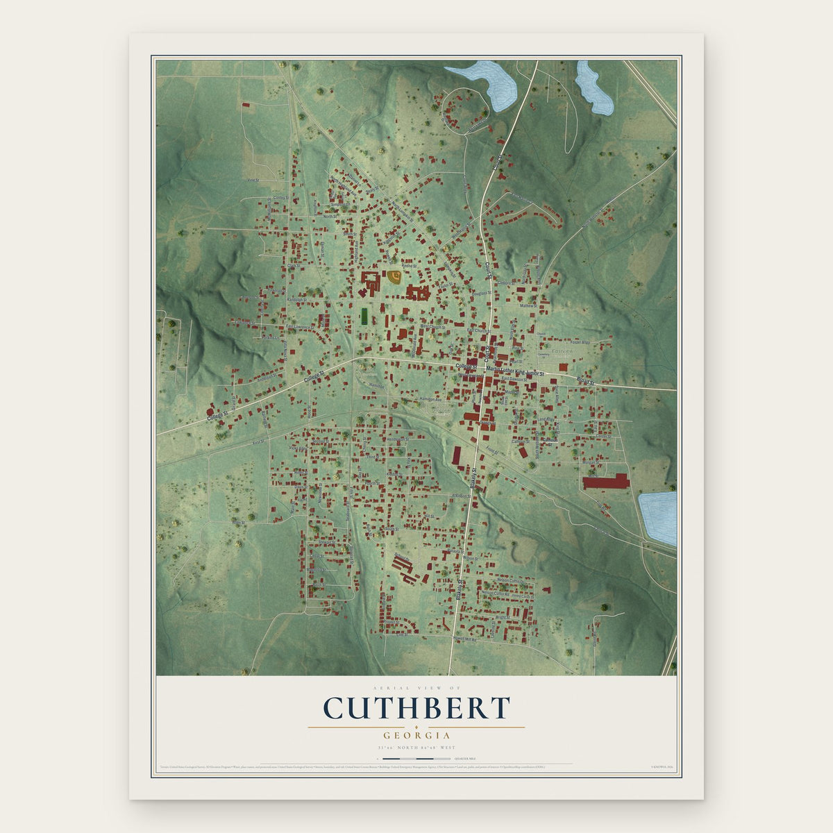 Cuthbert, Georgia map print, the full design