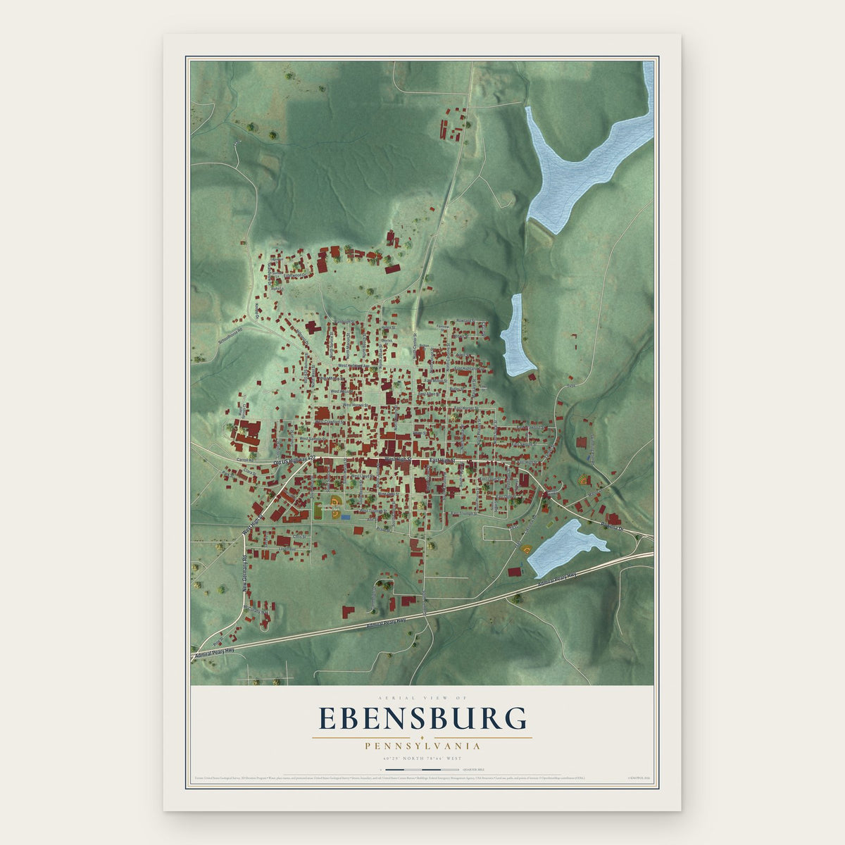 Ebensburg, Pennsylvania map print, the full design