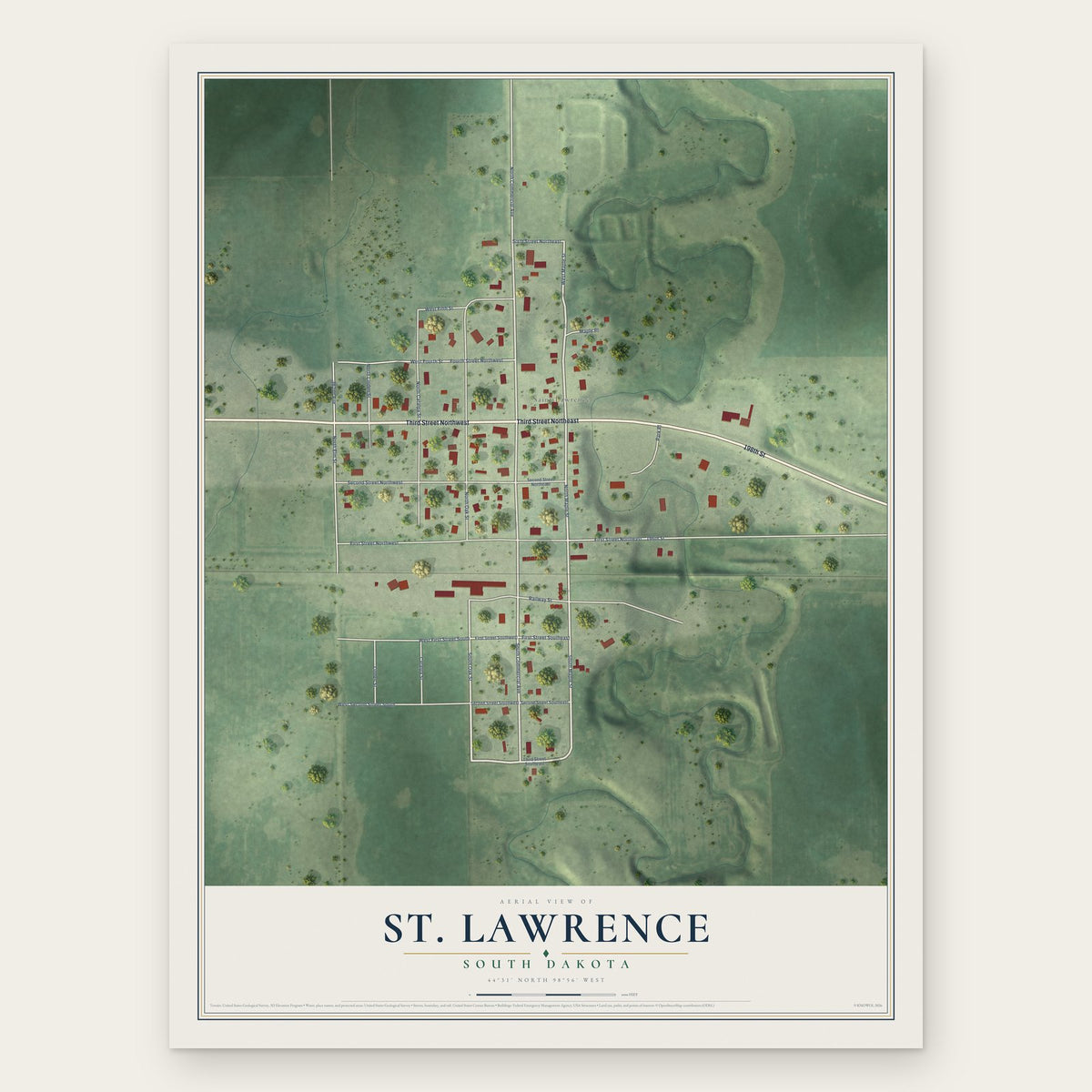 St. Lawrence, South Dakota map print, the full design