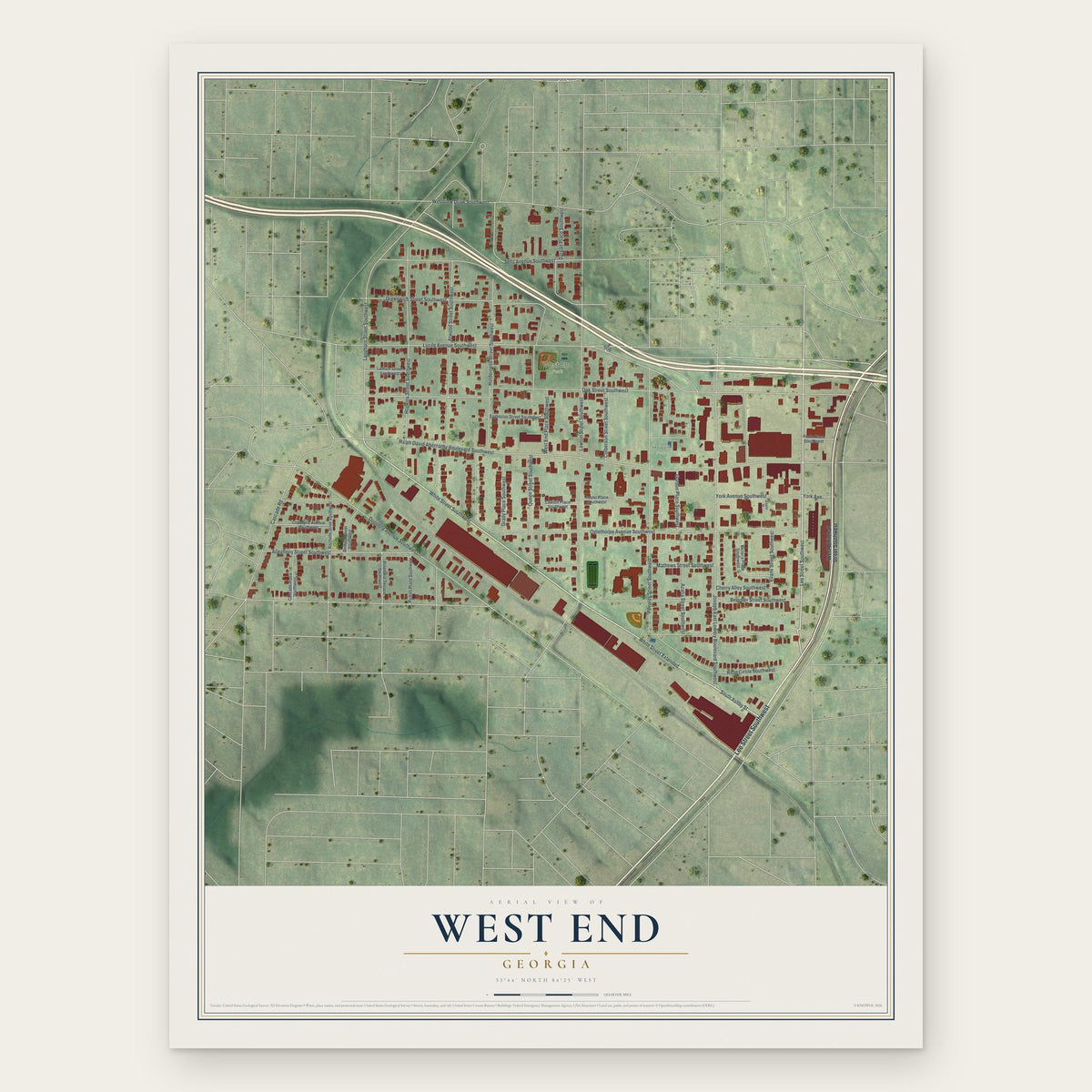 West End, Georgia map print, the full design