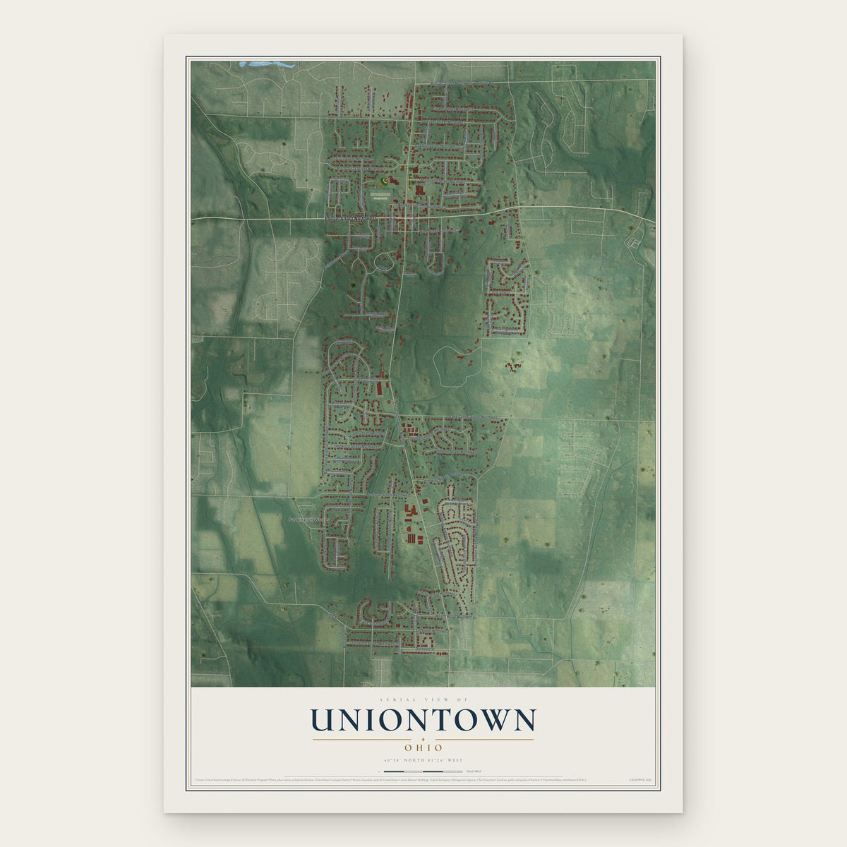 Uniontown, Ohio map print, the full design