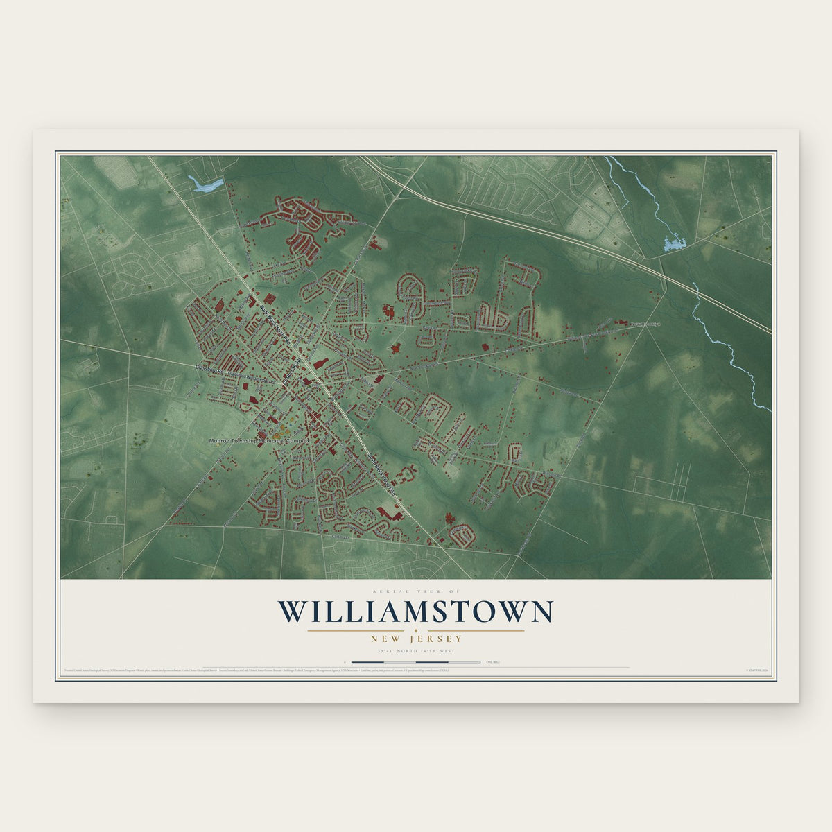 Williamstown, New Jersey map print, the full design