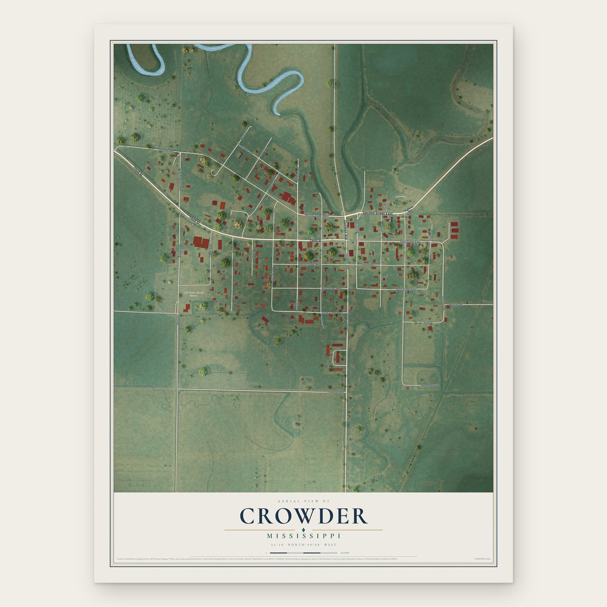 Crowder, Mississippi map print, the full design
