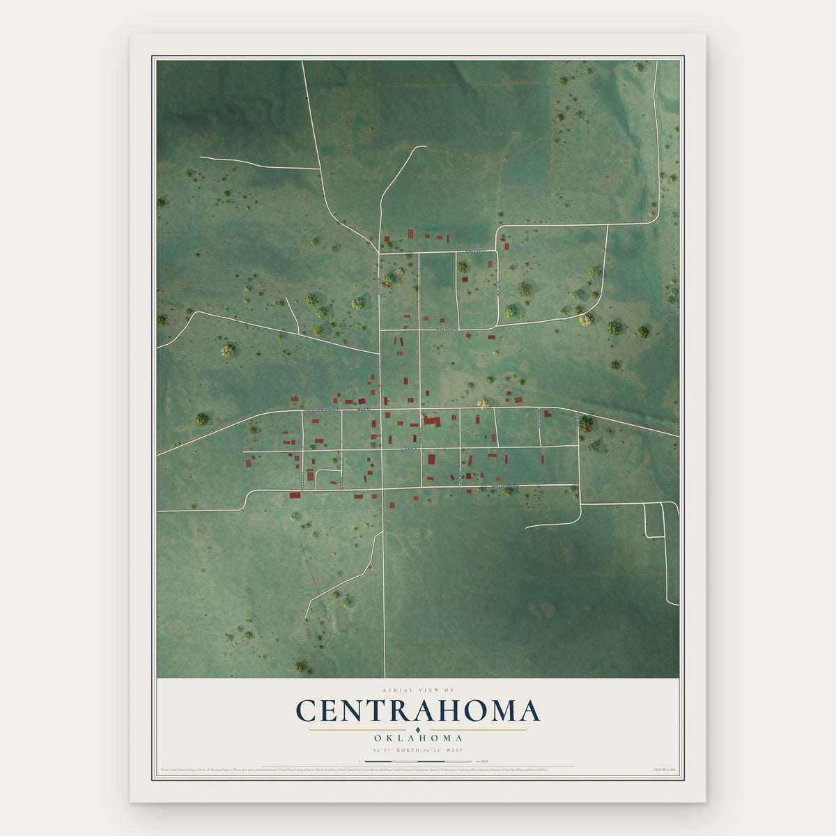 Centrahoma, Oklahoma map print, the full design