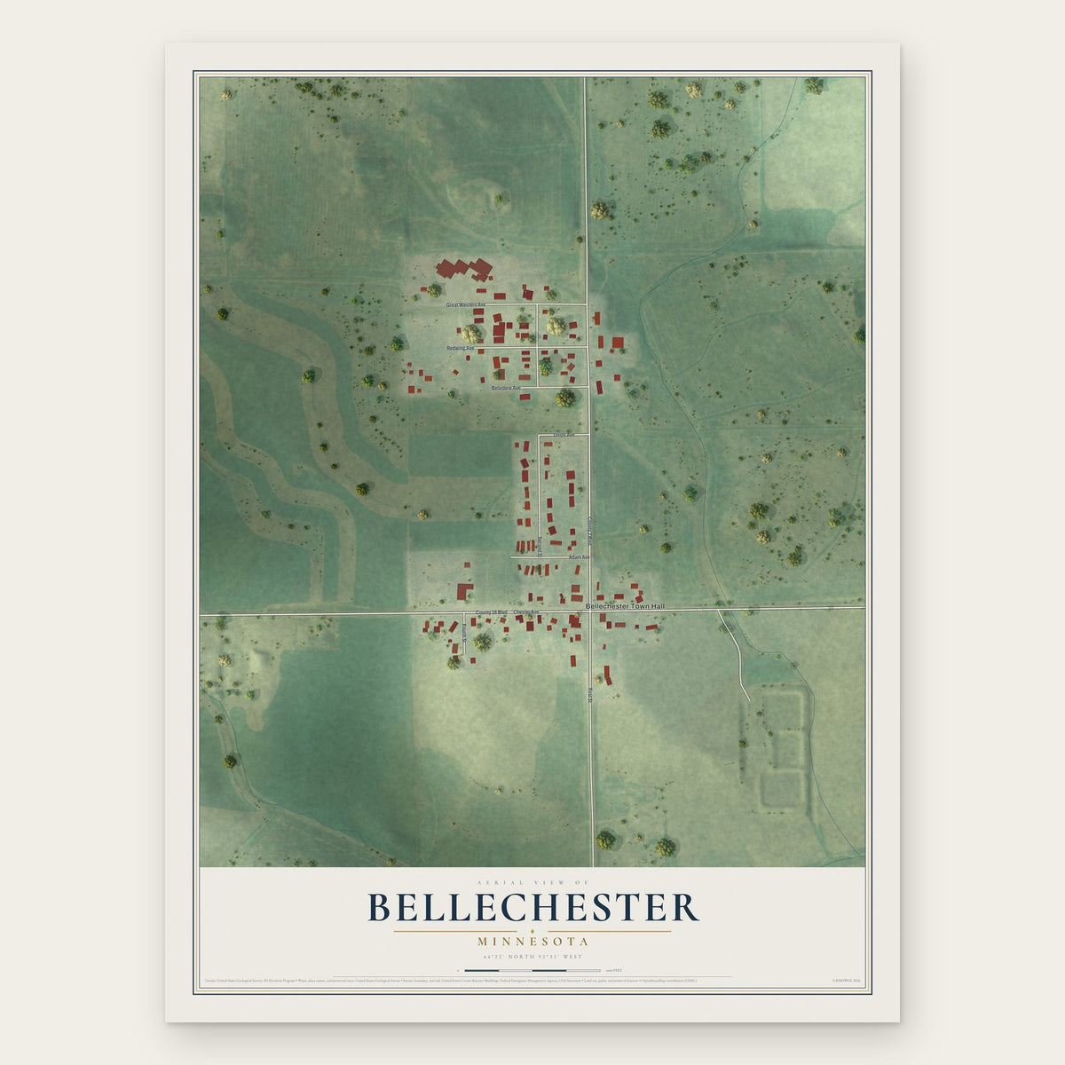 Bellechester, Minnesota map print, the full design