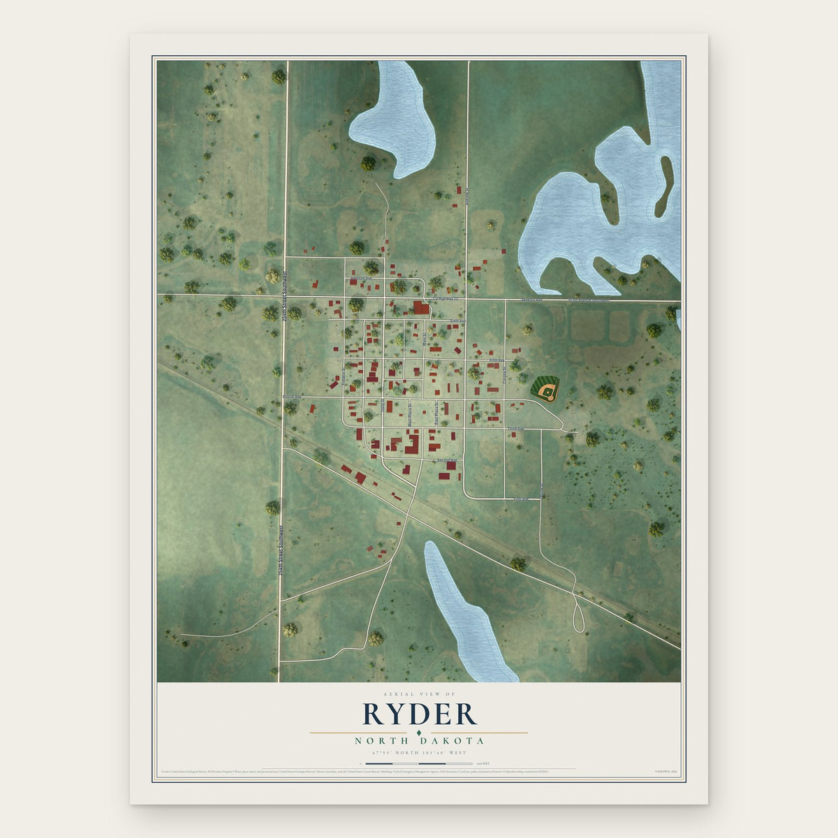 Ryder, North Dakota map print, the full design