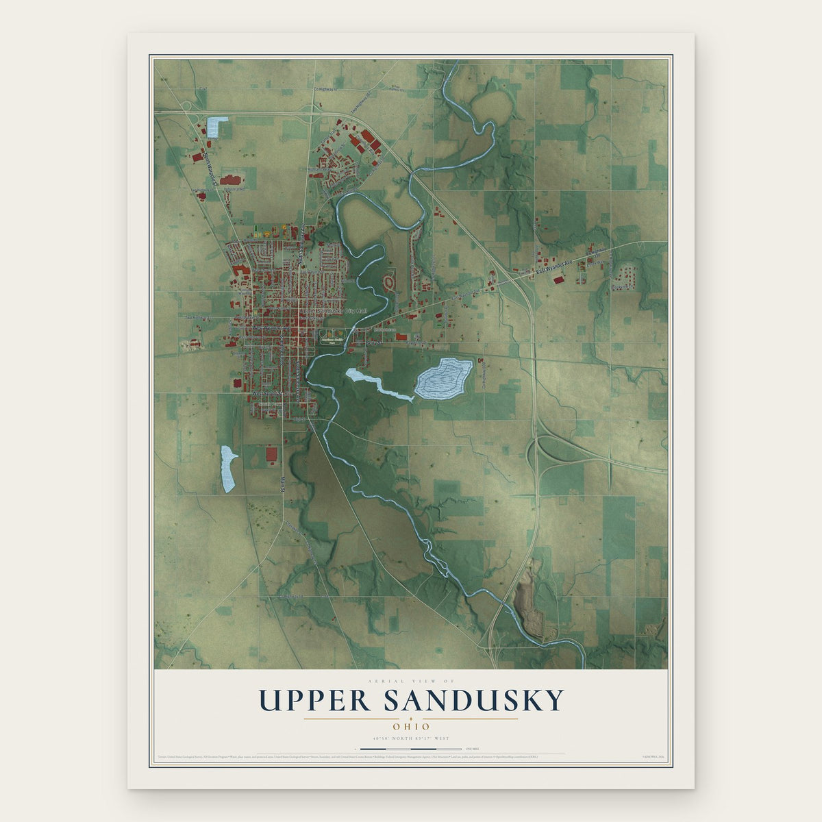 Upper Sandusky, Ohio map print, the full design