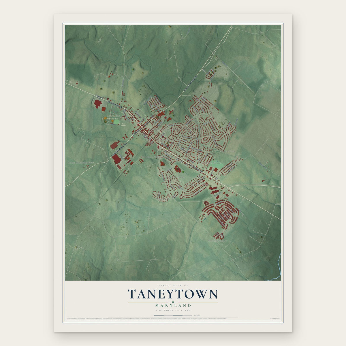 Taneytown, Maryland map print, the full design