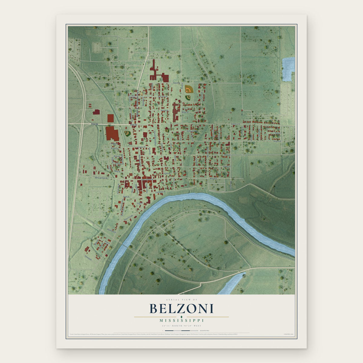 Belzoni, Mississippi map print, the full design