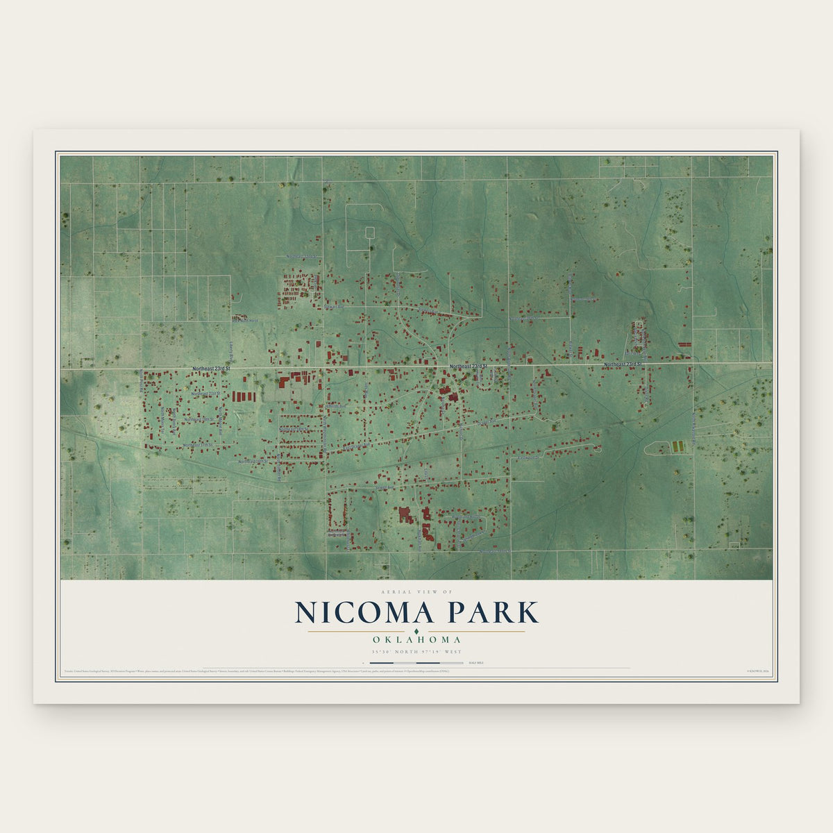 Nicoma Park, Oklahoma map print, the full design