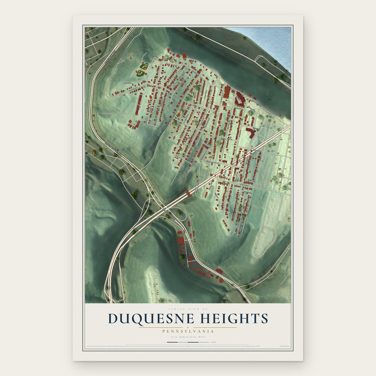 Duquesne Heights, Pennsylvania map print, the full design