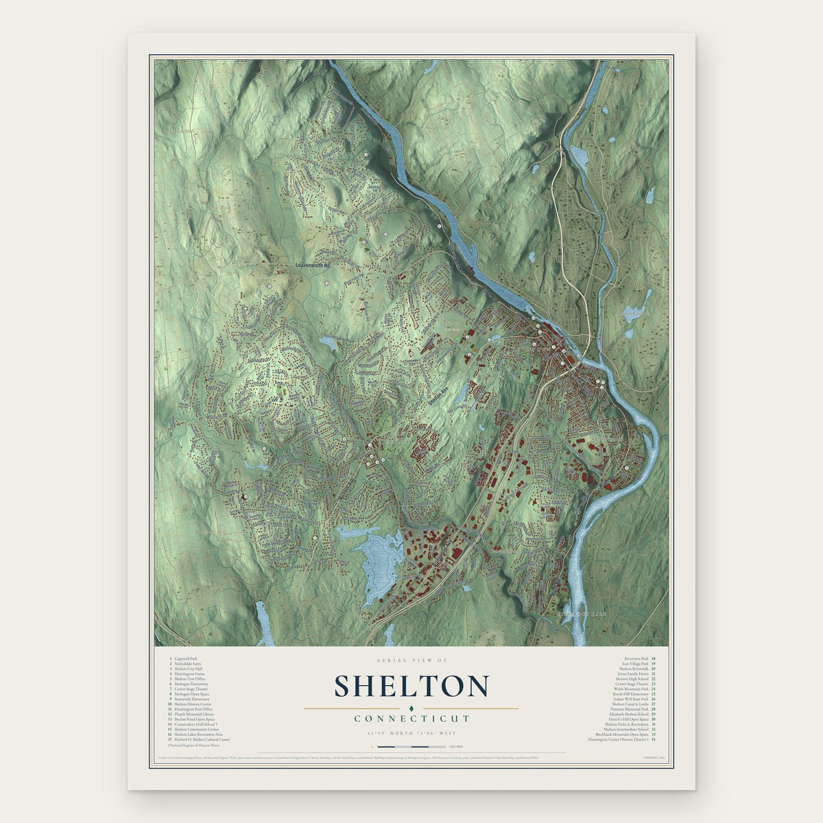Shelton, Connecticut map print, the full design