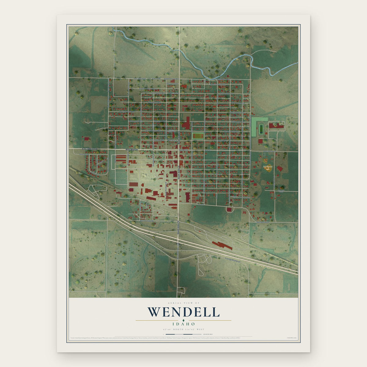 Wendell, Idaho map print, the full design