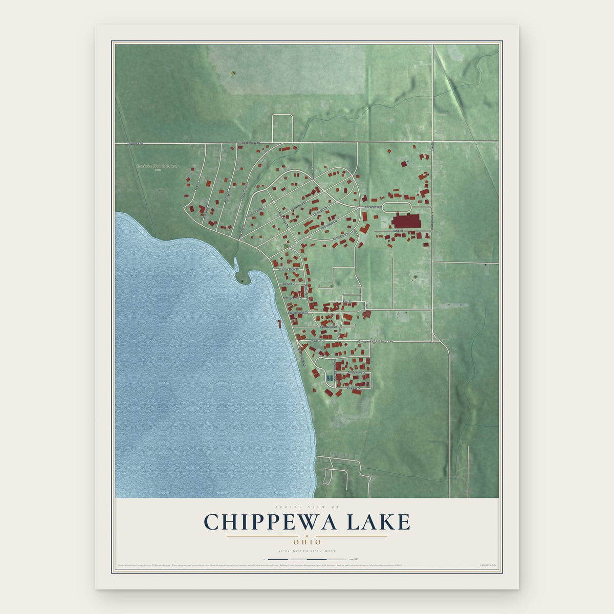 Chippewa Lake, Ohio map print, the full design