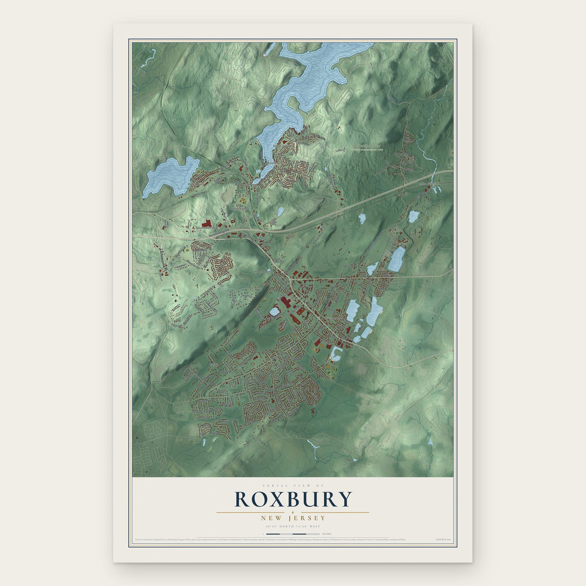 Roxbury, New Jersey map print, the full design