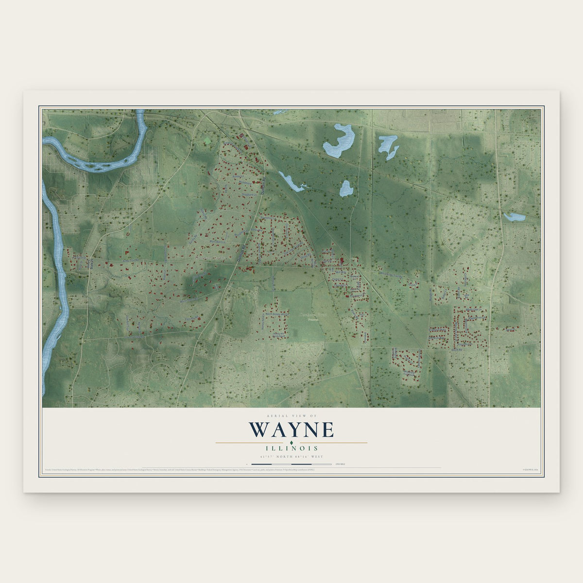 Wayne, Illinois map print, the full design