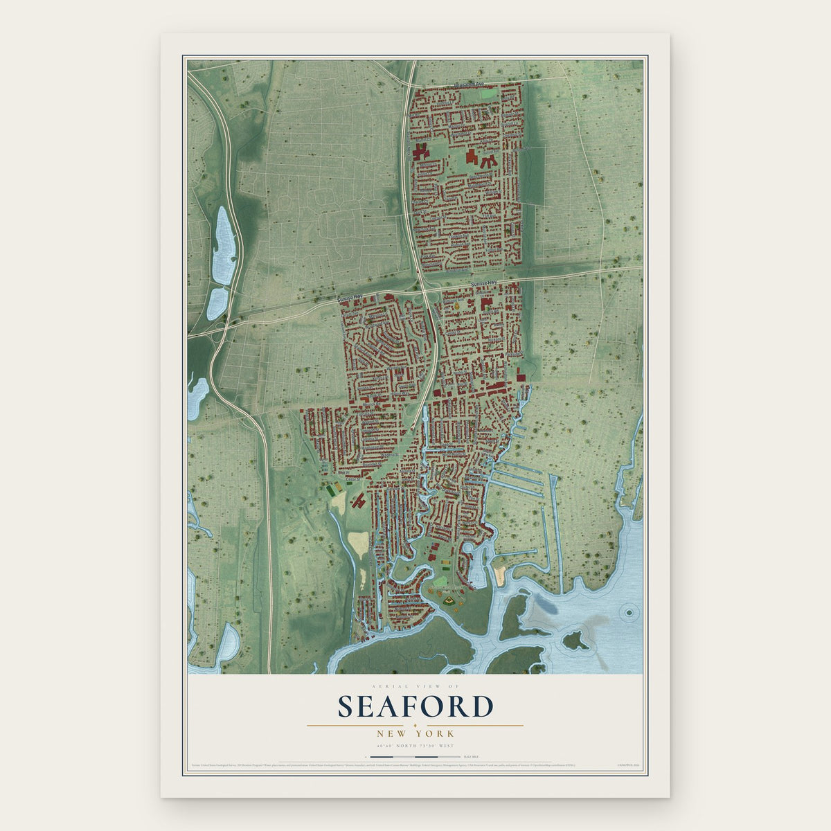 Seaford, New York map print, the full design