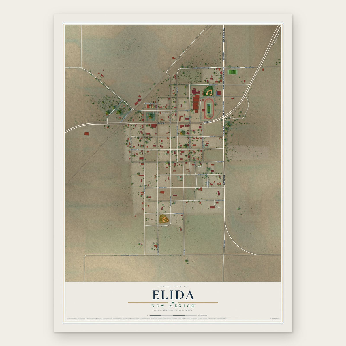Elida, New Mexico map print, the full design