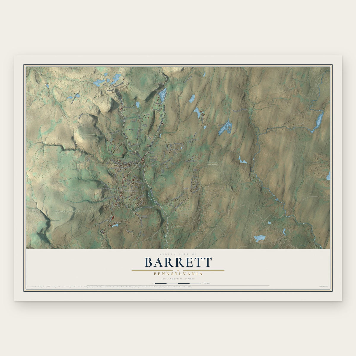 Barrett, Pennsylvania map print, the full design
