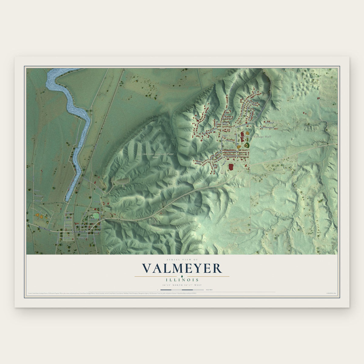 Valmeyer, Illinois map print, the full design