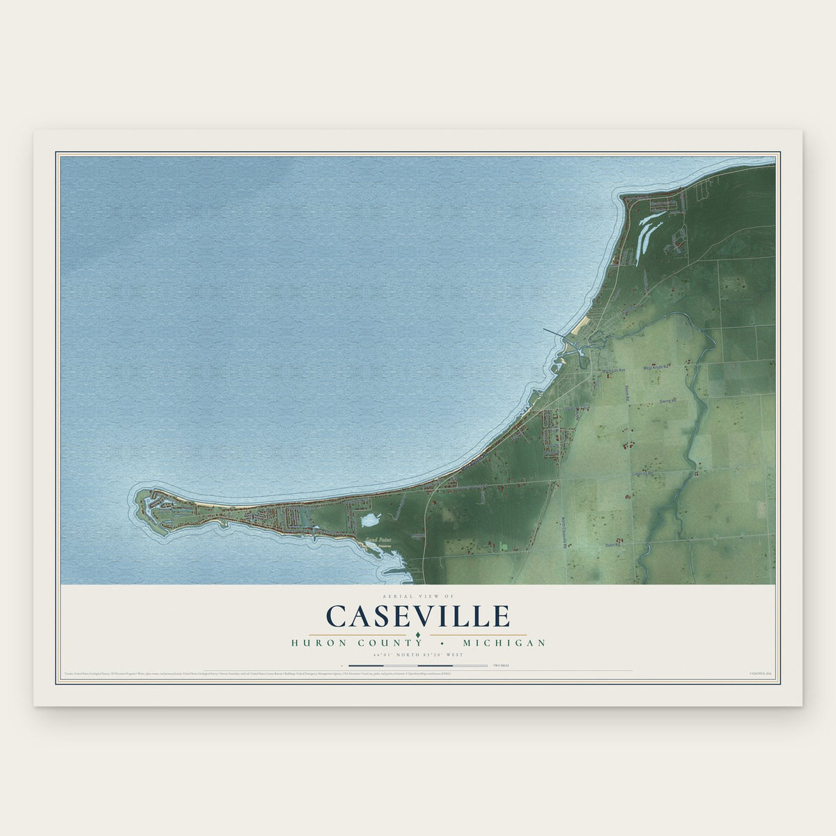 Caseville, Huron County, Michigan map print, the full design