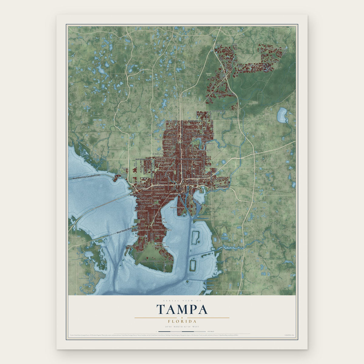 Tampa, Florida map print, the full design