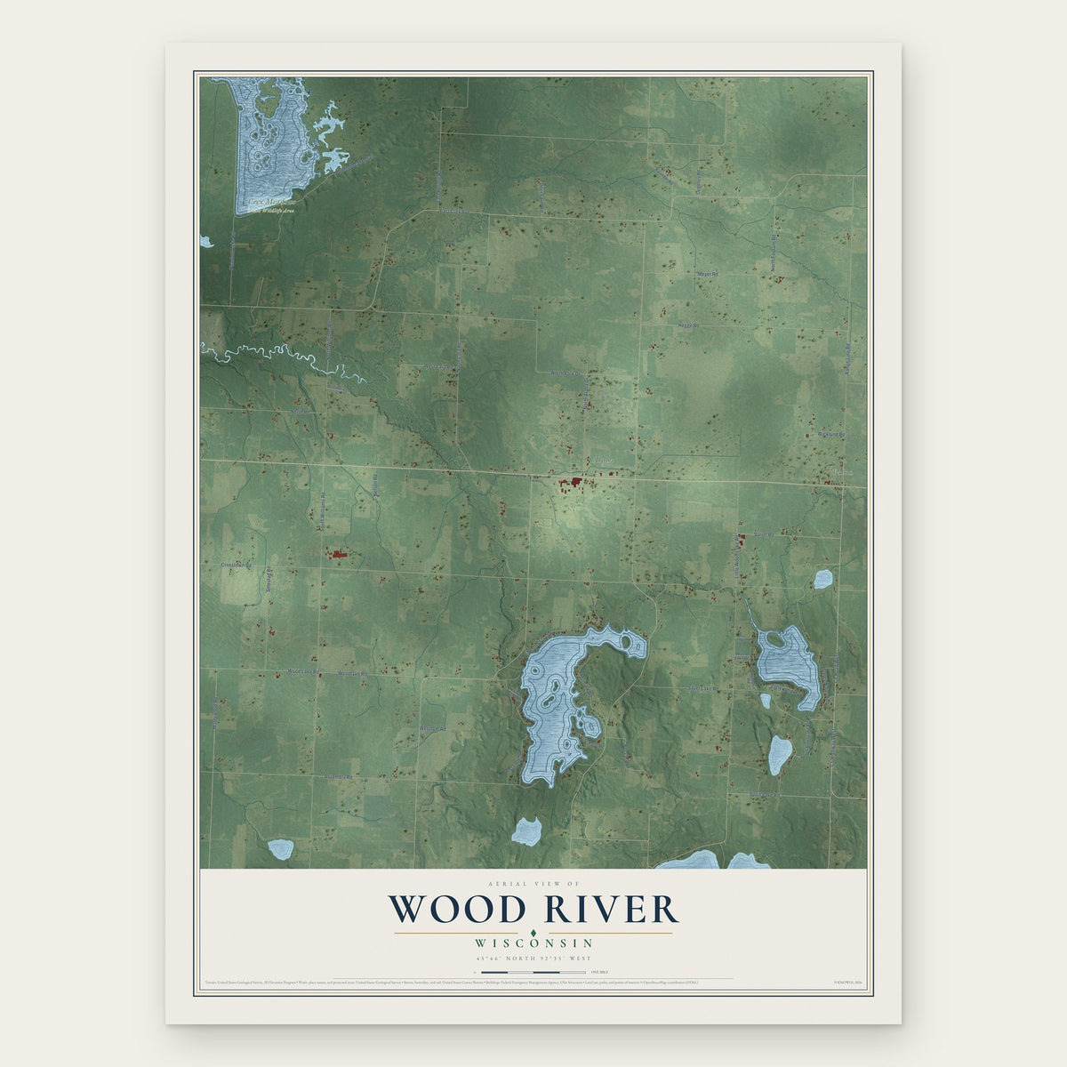 Wood River, Wisconsin map print, the full design