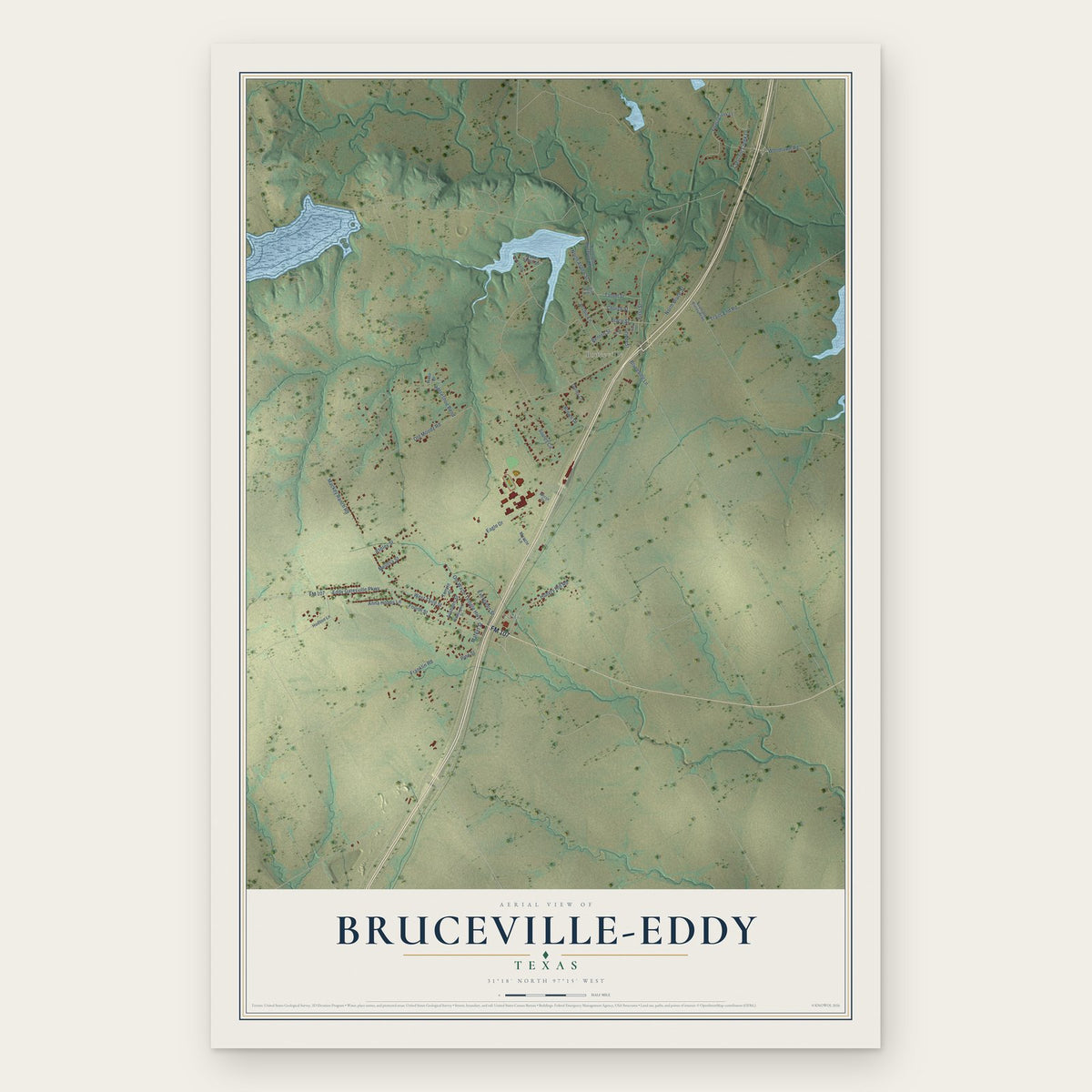 Bruceville-Eddy, Texas map print, the full design