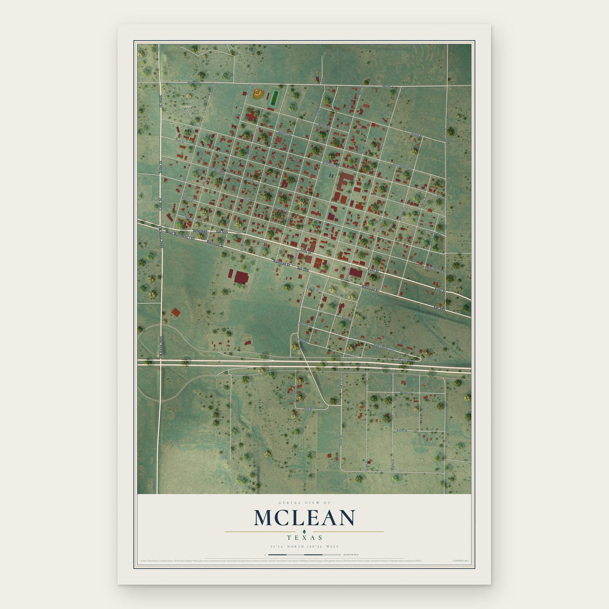McLean, Texas map print, the full design