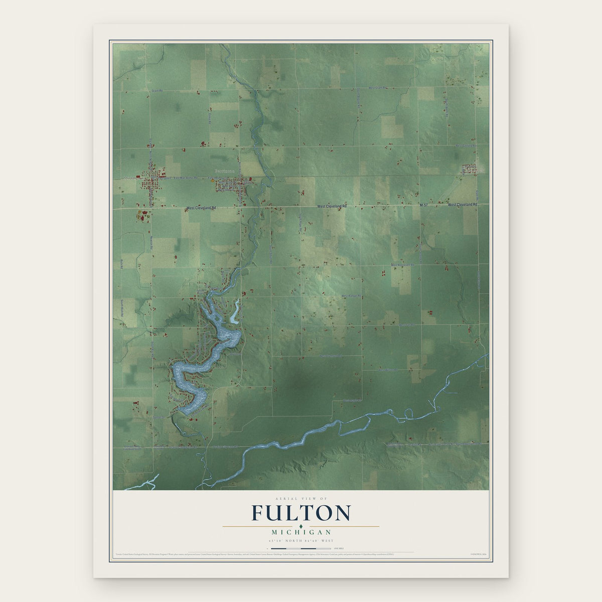 Fulton, Michigan map print, the full design