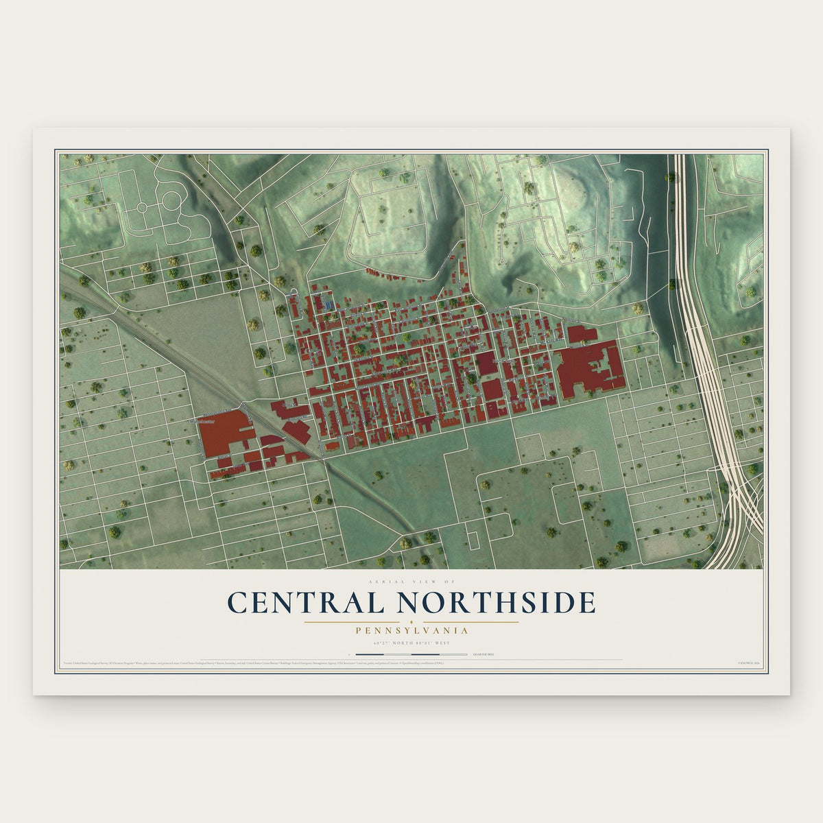 Central Northside, Pennsylvania map print, the full design