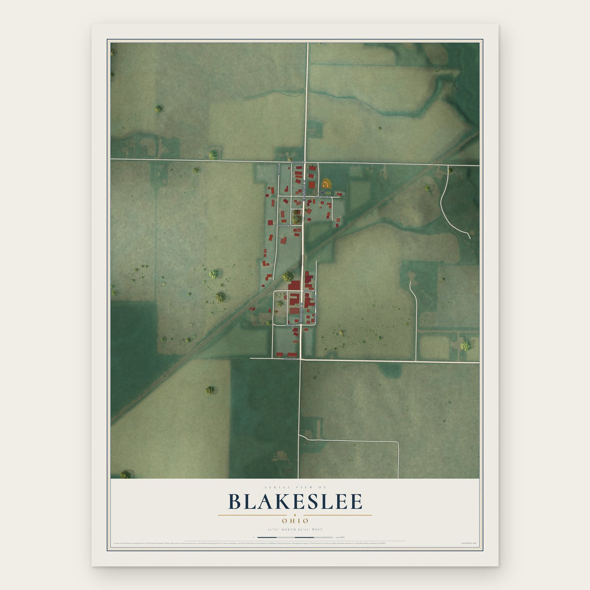 Blakeslee, Ohio map print, the full design