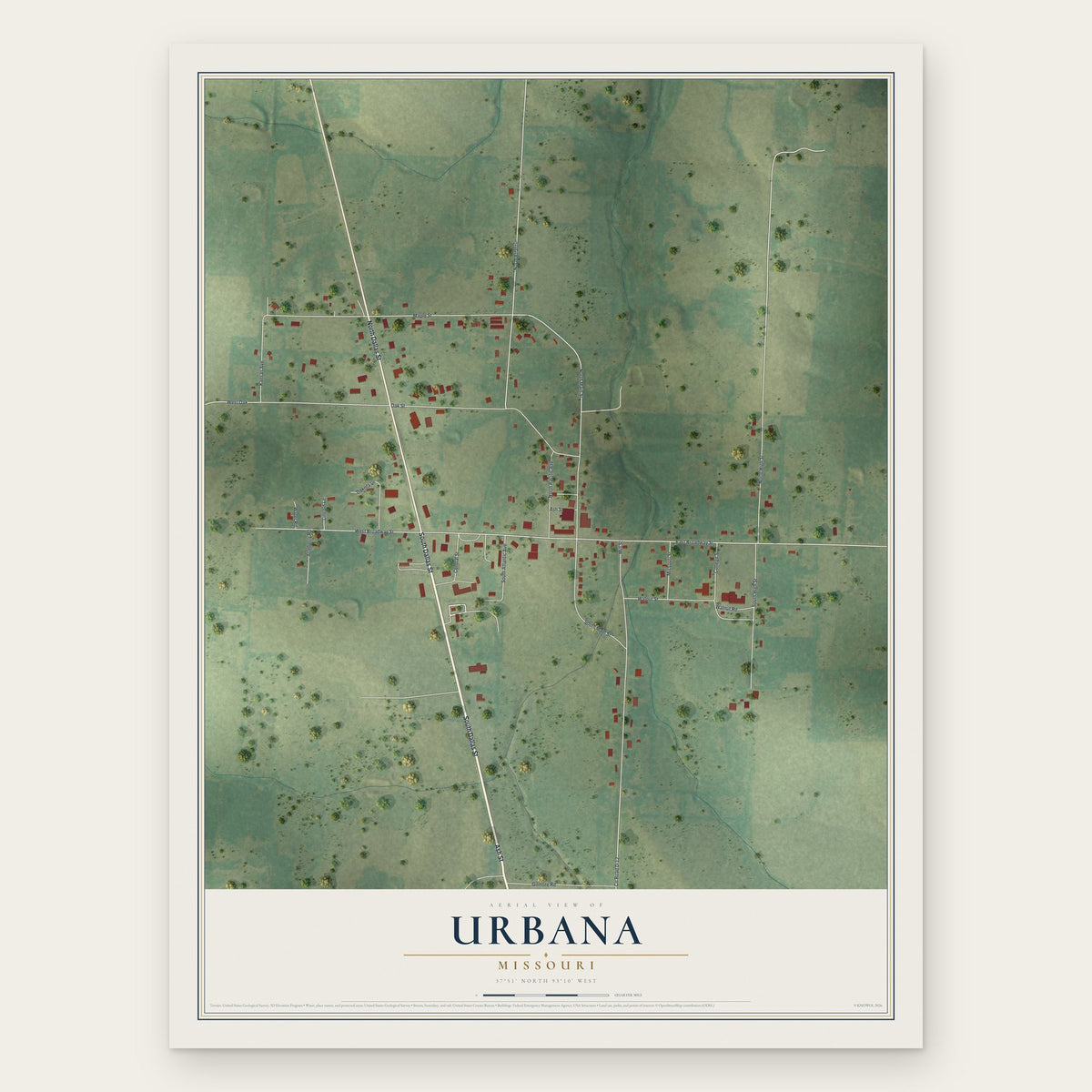 Urbana, Missouri map print, the full design