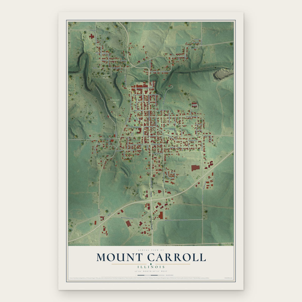 Mount Carroll, Illinois map print, the full design