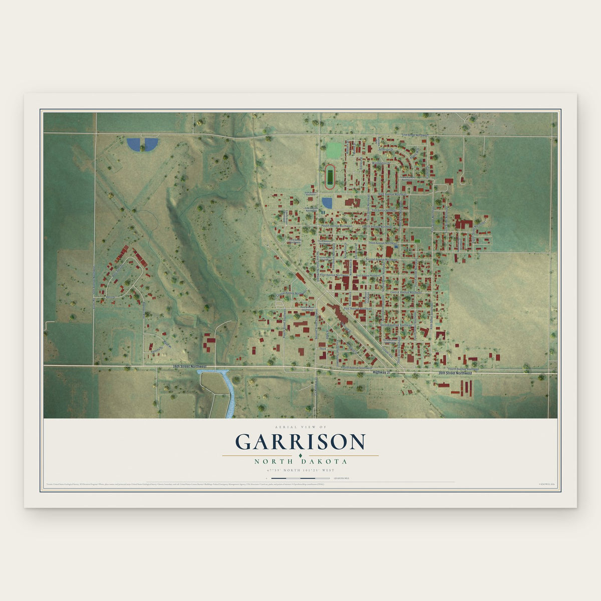 Garrison, North Dakota map print, the full design