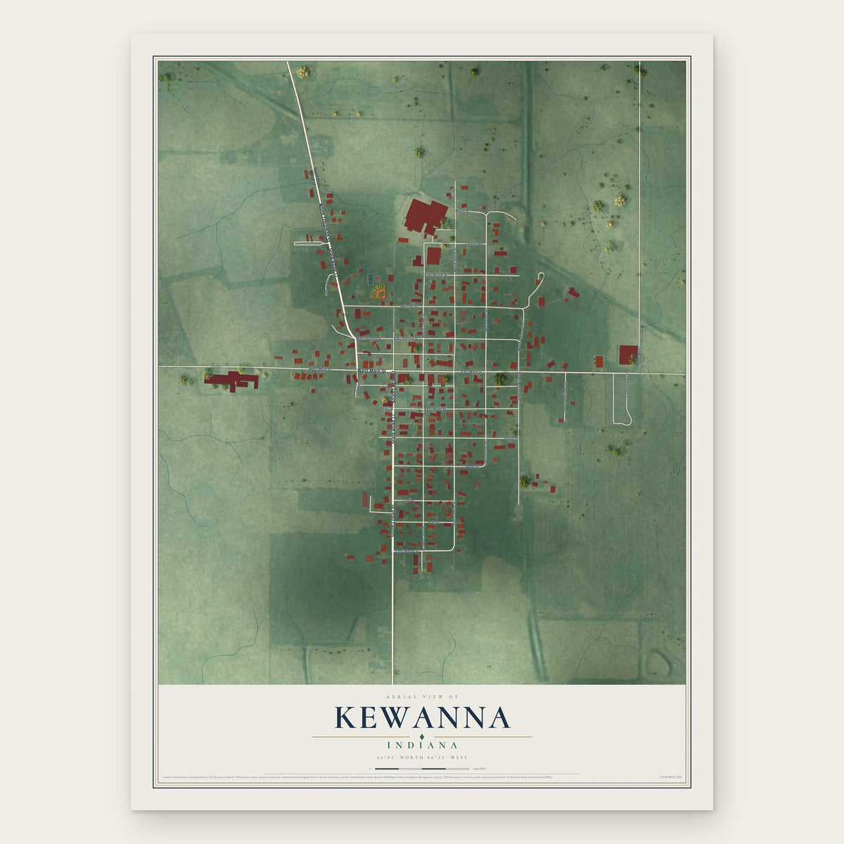 Kewanna, Indiana map print, the full design