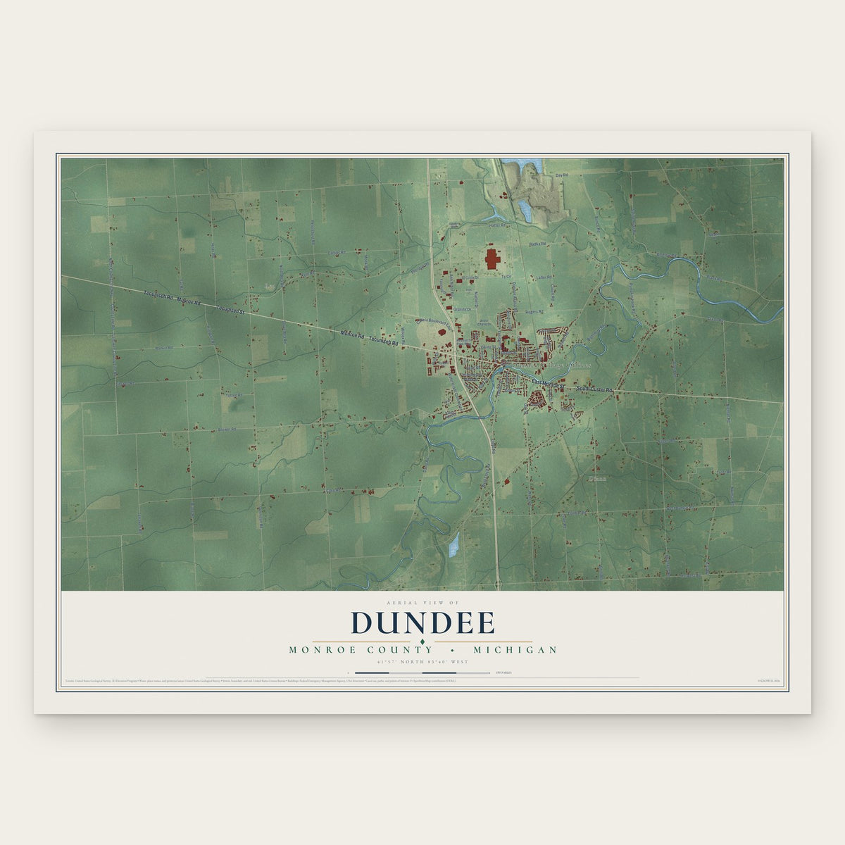Dundee, Monroe County, Michigan map print, the full design