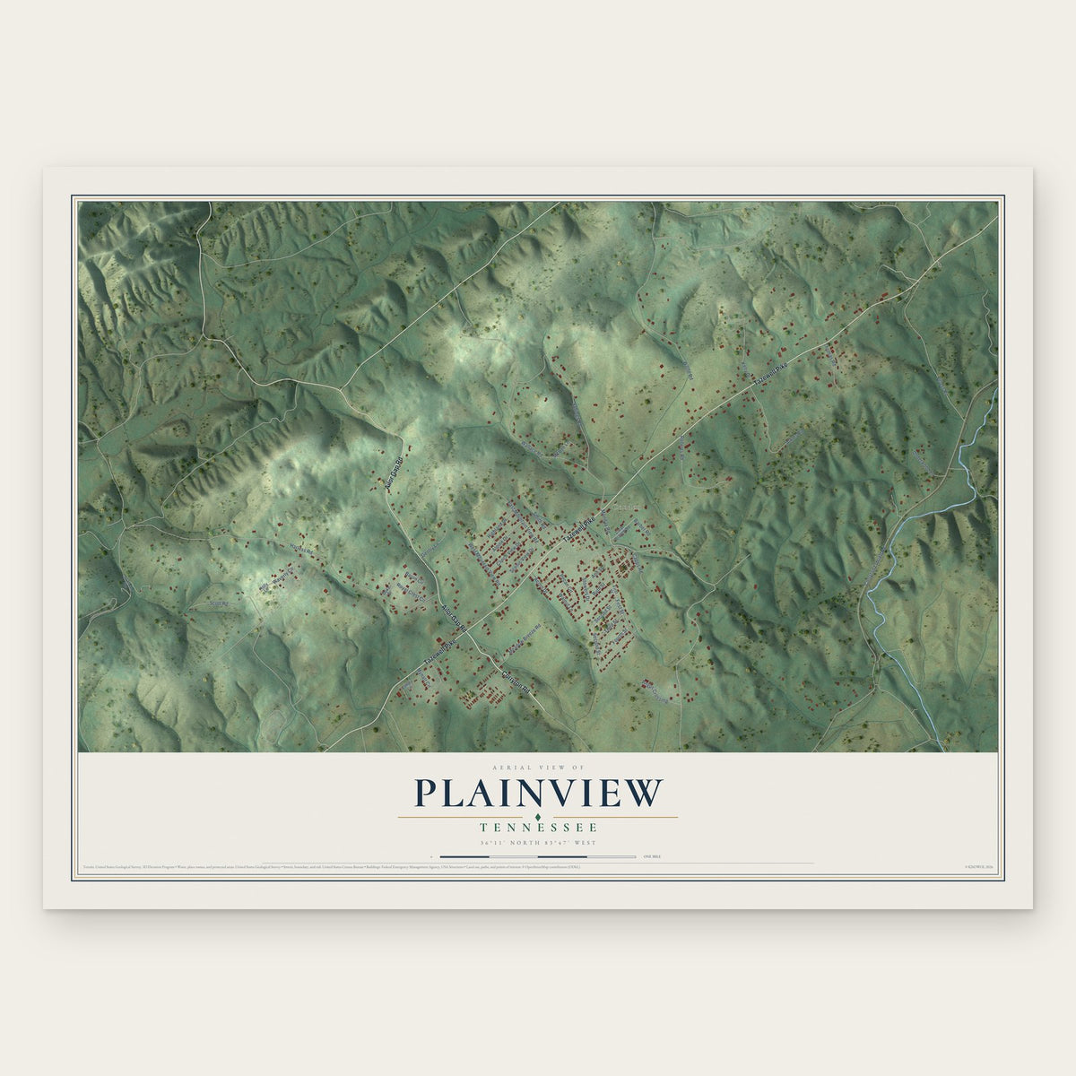 Plainview, Tennessee map print, the full design