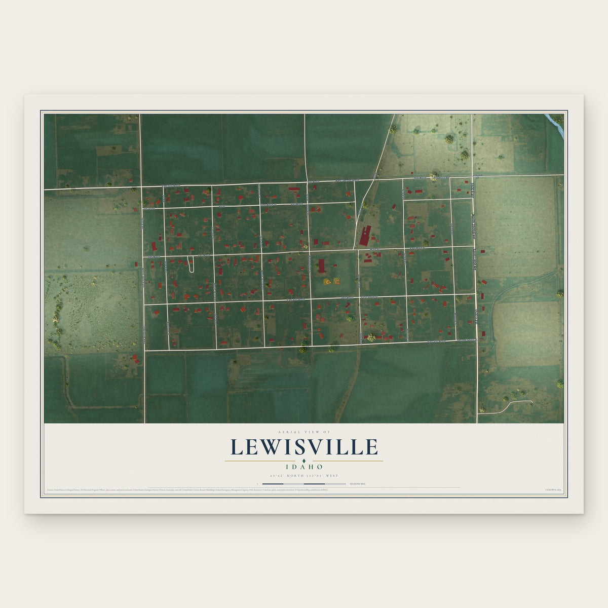 Lewisville, Idaho map print, the full design
