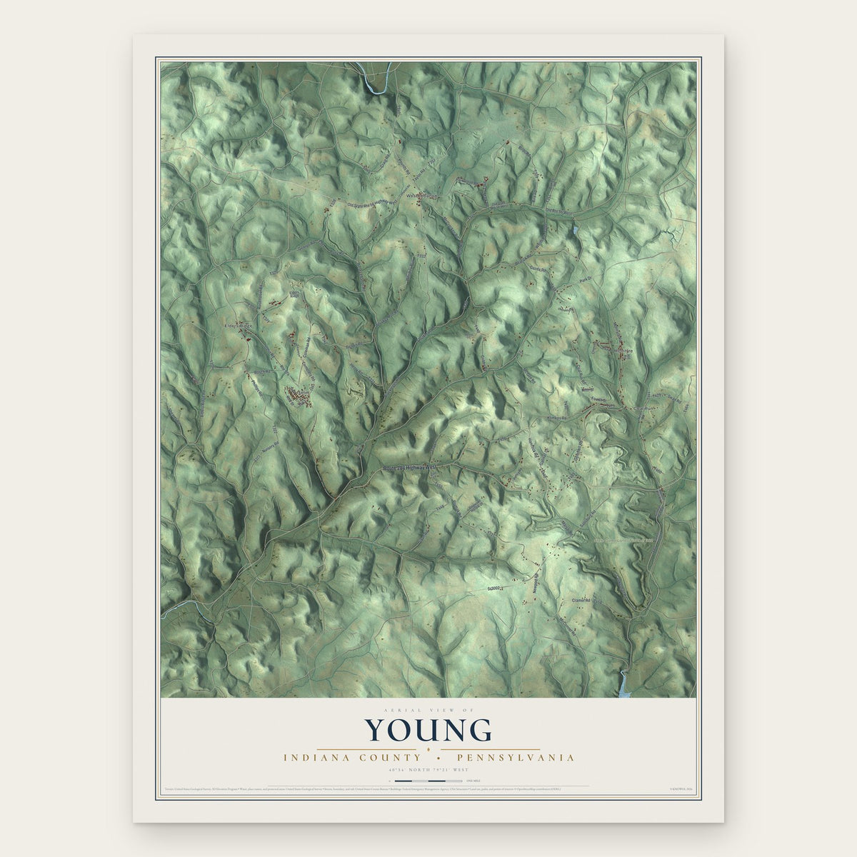 Young, Indiana County, Pennsylvania map print, the full design