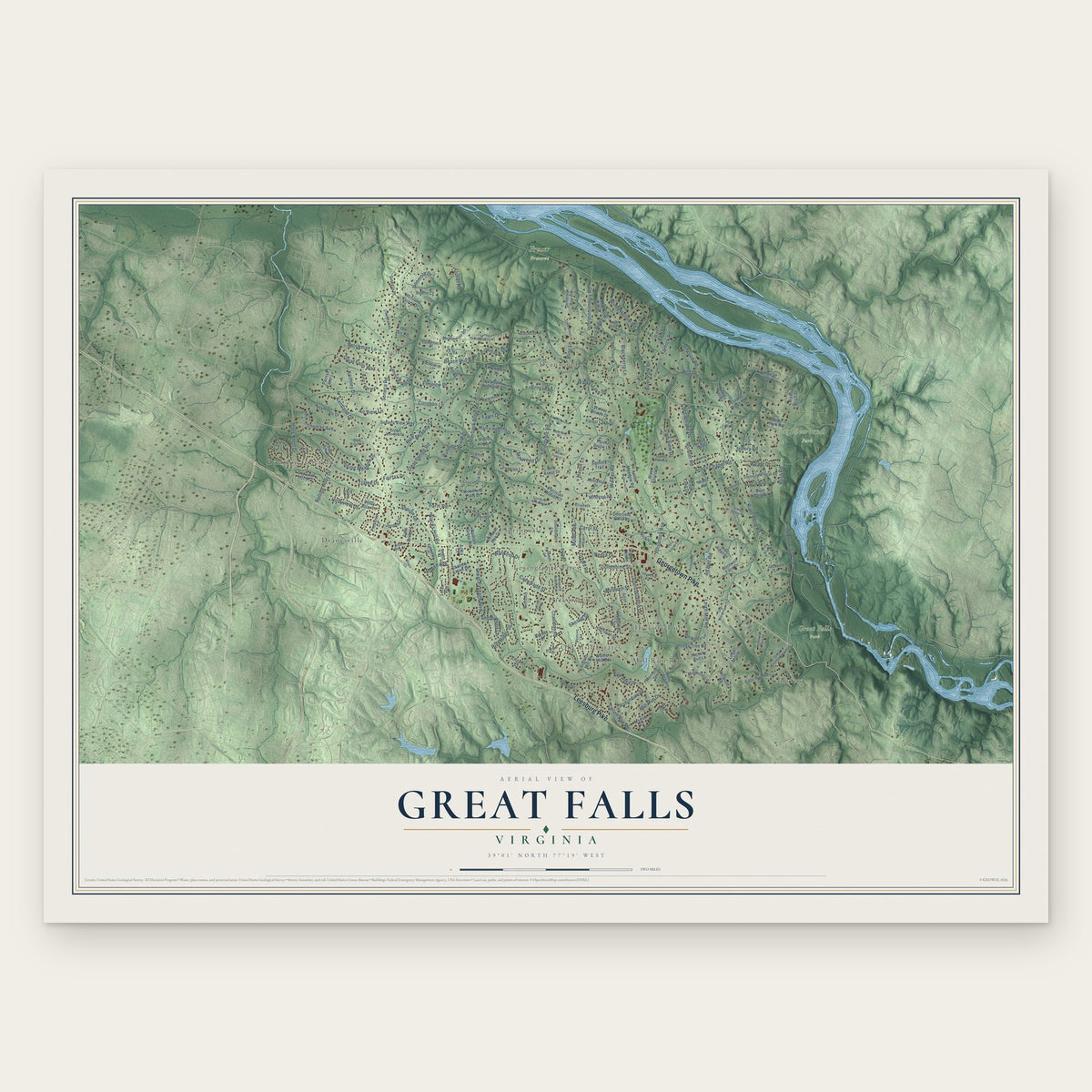 Great Falls, Virginia map print, the full design
