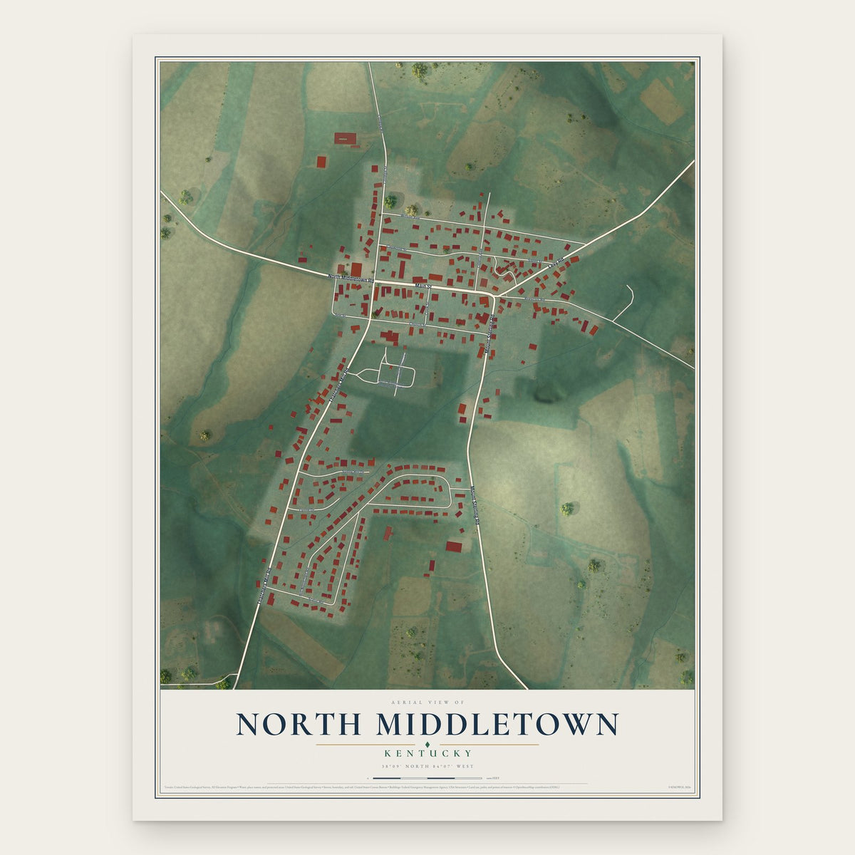 North Middletown, Kentucky map print, the full design
