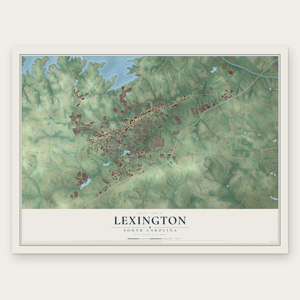 Lexington, South Carolina map print, the full design