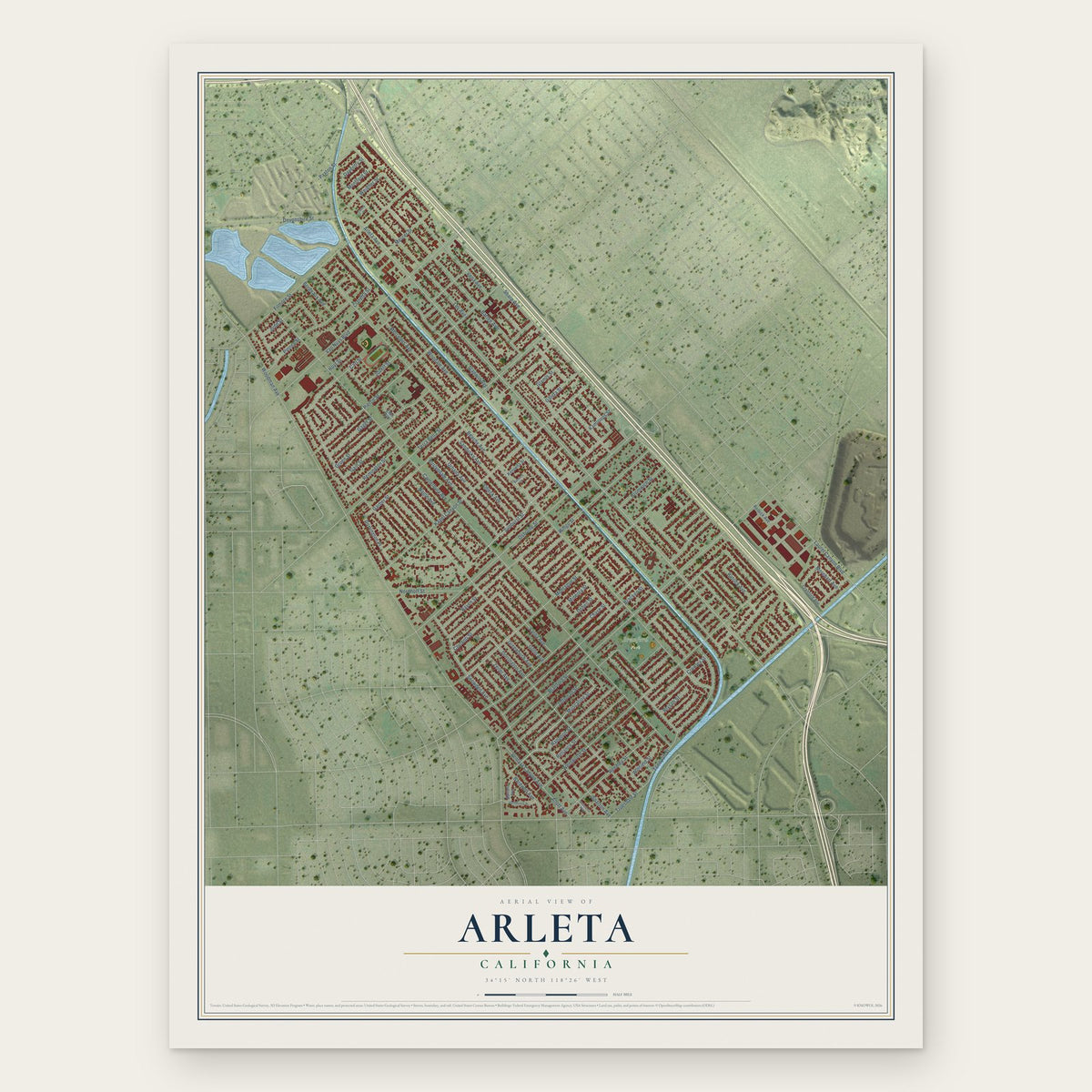 Arleta, California map print, the full design