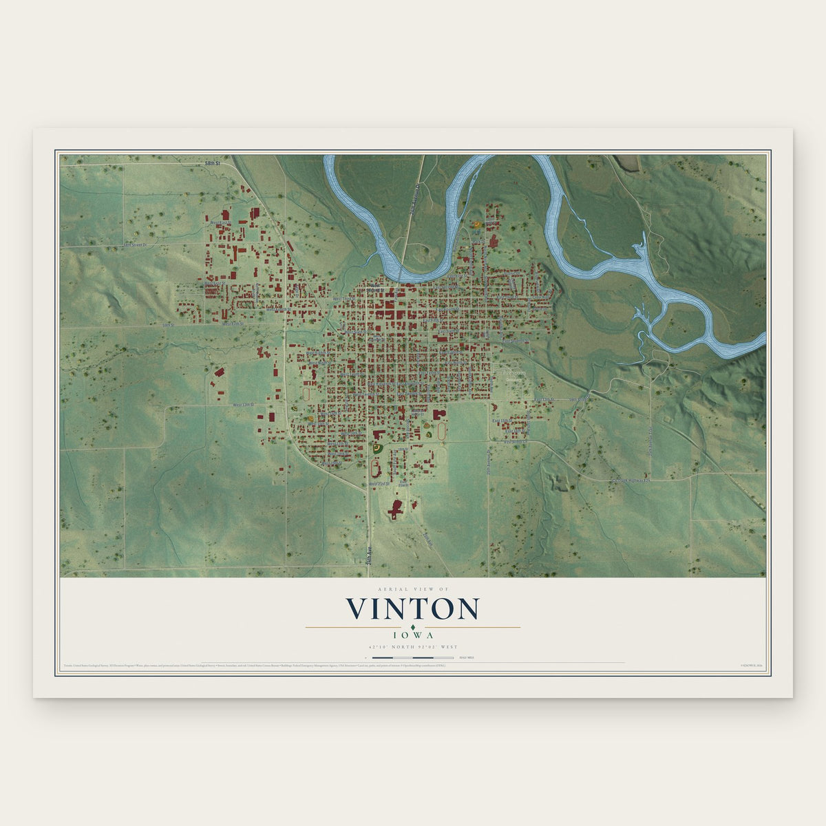 Vinton, Iowa map print, the full design