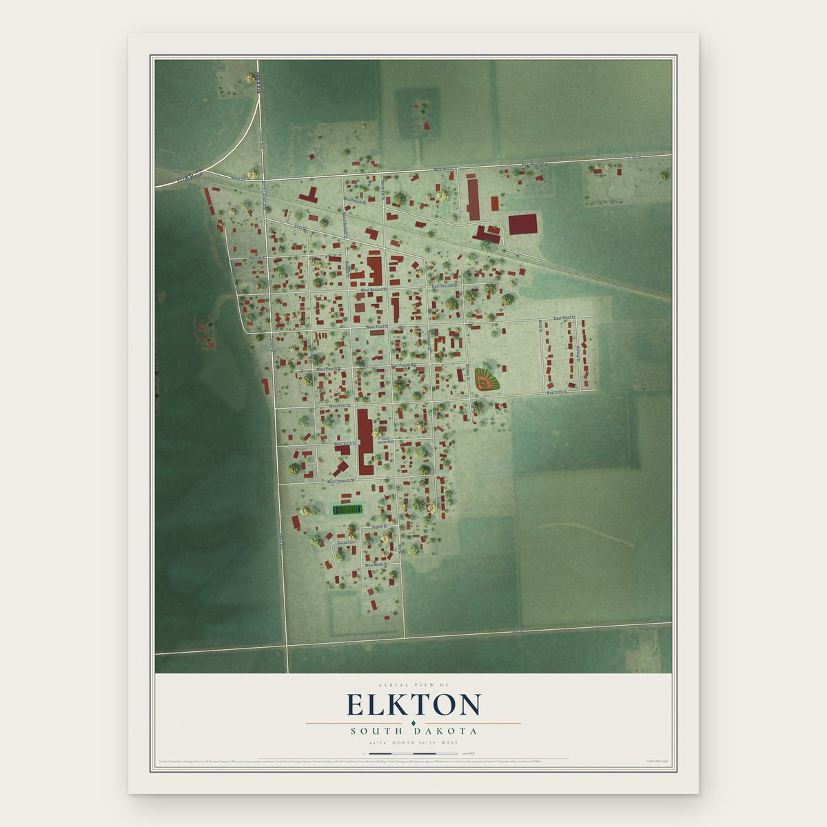 Elkton, South Dakota map print, the full design