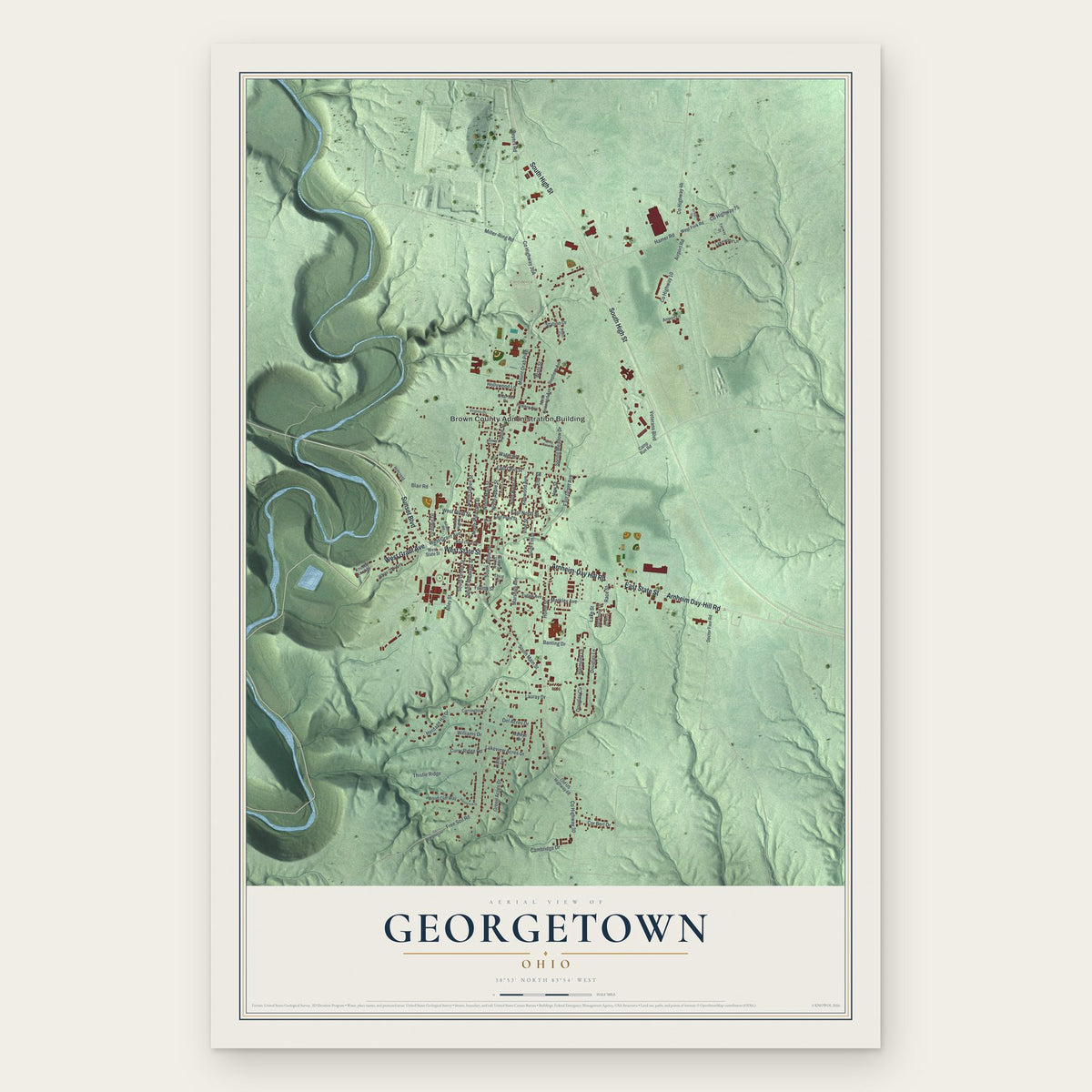 Georgetown, Ohio map print, the full design