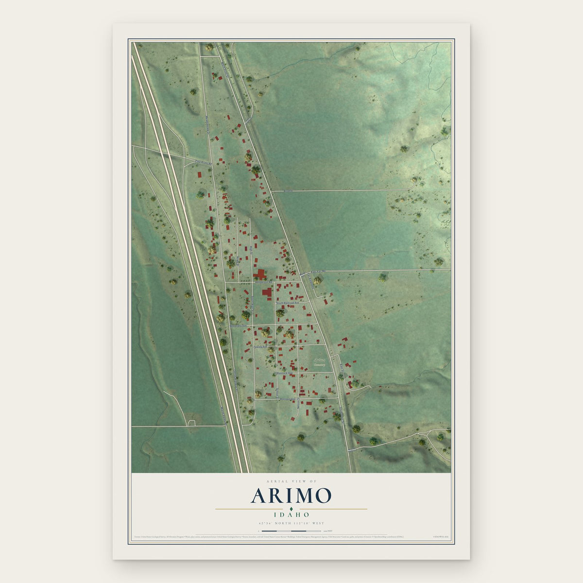 Arimo, Idaho map print, the full design