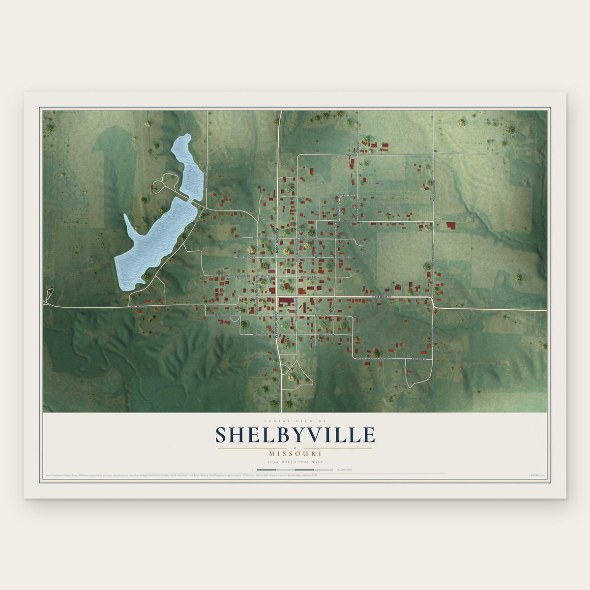 Shelbyville, Missouri map print, the full design