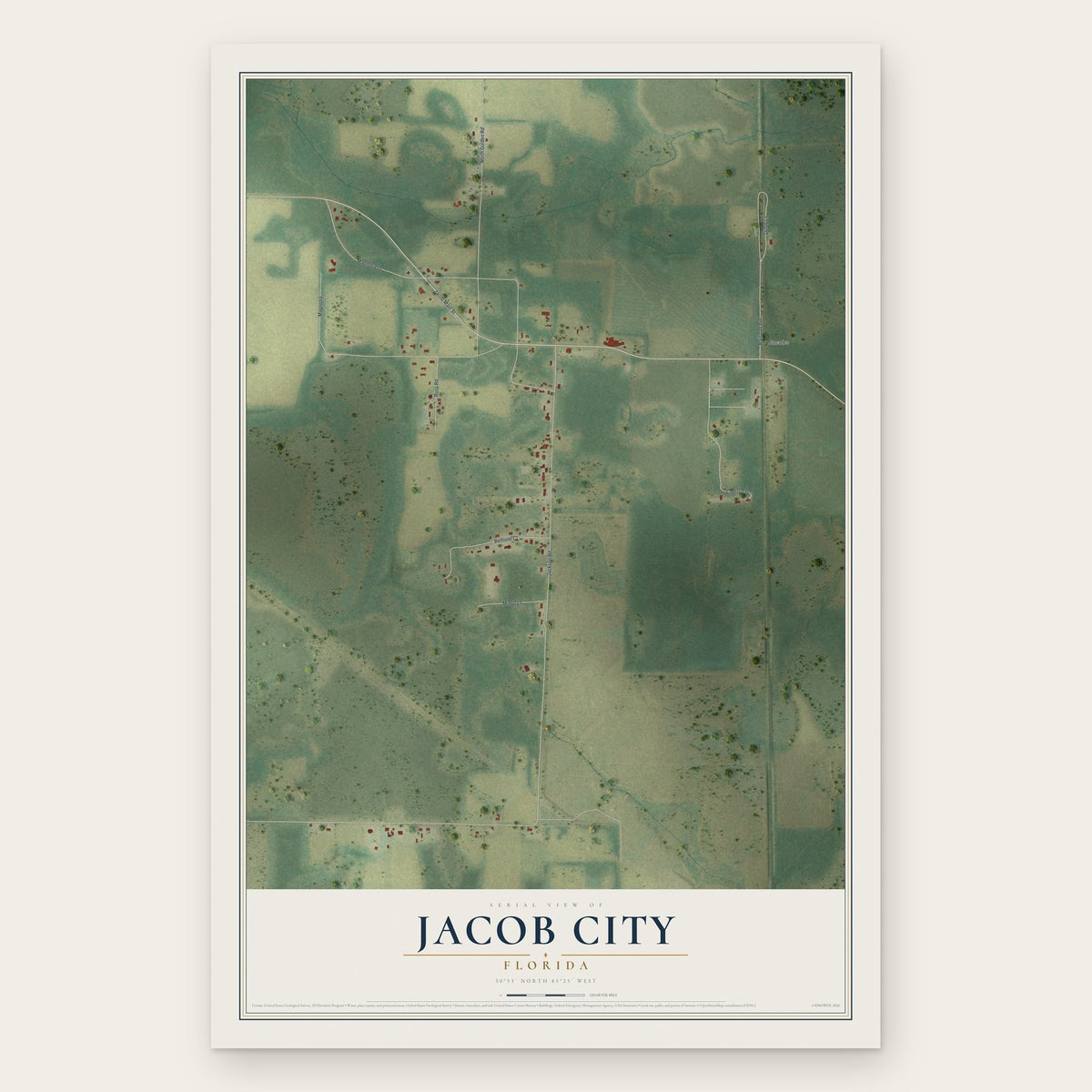 Jacob City, Florida map print, the full design